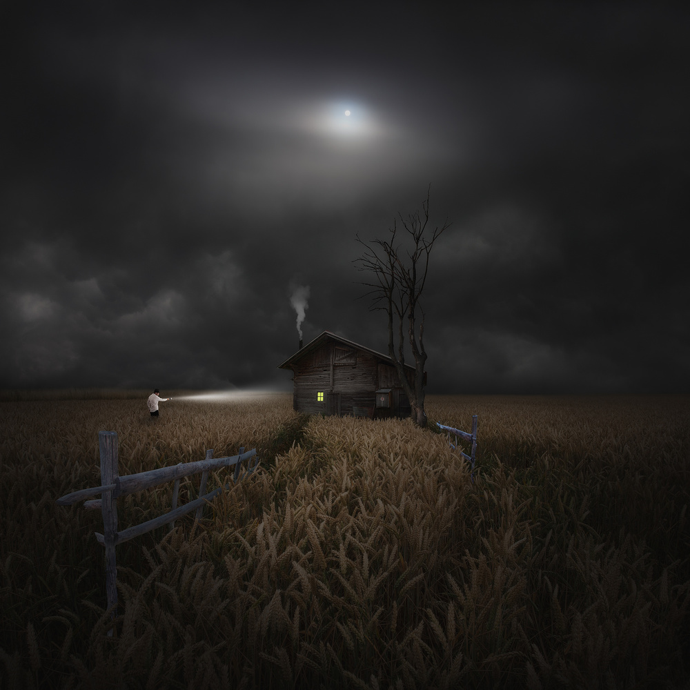 Rustic Cabin Night by Martin Marcisovsky — canvas wall art