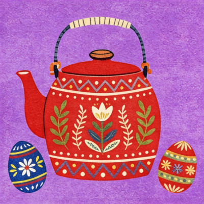 Folk Art Teapot and Eggs