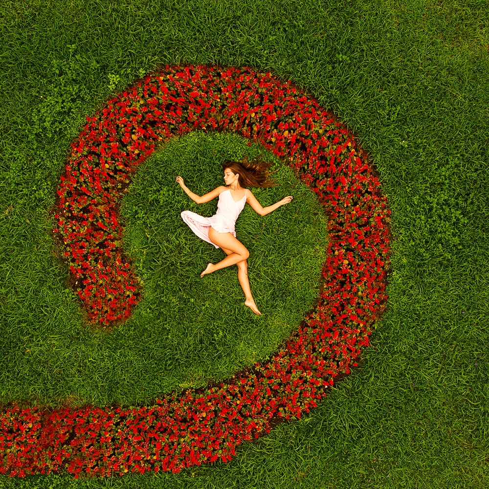 Woman In Floral Spiral by Mike Darzi — canvas wall art