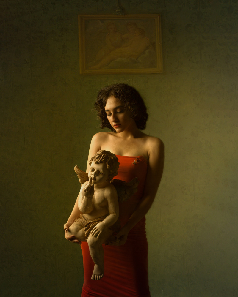 Woman Holds Silent Cherub by Mehdi Mokhtari — canvas wall art