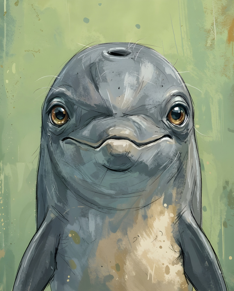 Smiling Dolphin Face by HUGO — canvas wall art