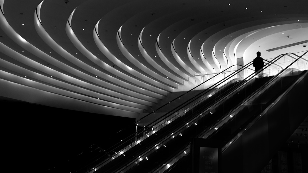 Modern Escalator Ascent by Ke Liu — canvas wall art