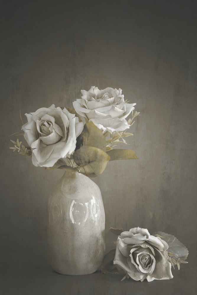 Muted Roses In Vase by Cicek Kiral — canvas wall art
