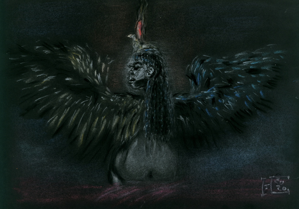 Dark Winged Goddess by Tim Hoinkis — canvas wall art