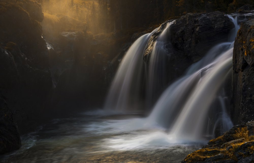 Serene Golden Falls by Rune Askeland — canvas wall art