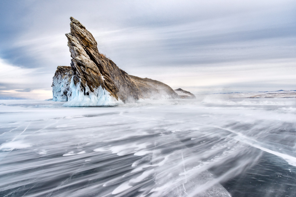 Windy Frozen Lake Rock by Sergey Pesterev — canvas wall art