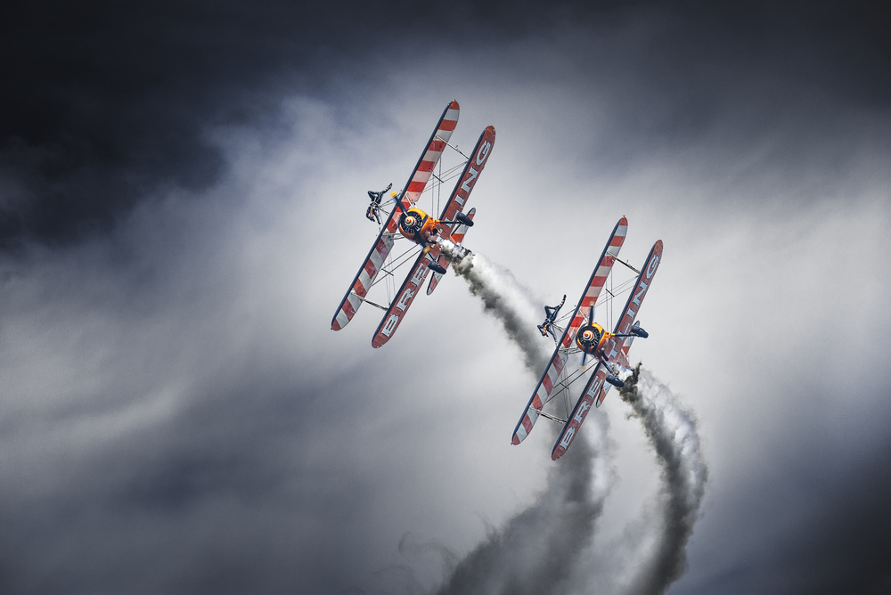 Aerobatic Biplane Performance by Leon — canvas wall art