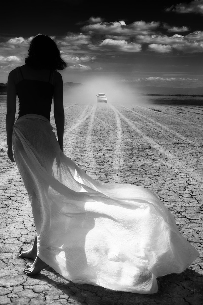 Lone Woman Desert Journey by Tina Kim — canvas wall art