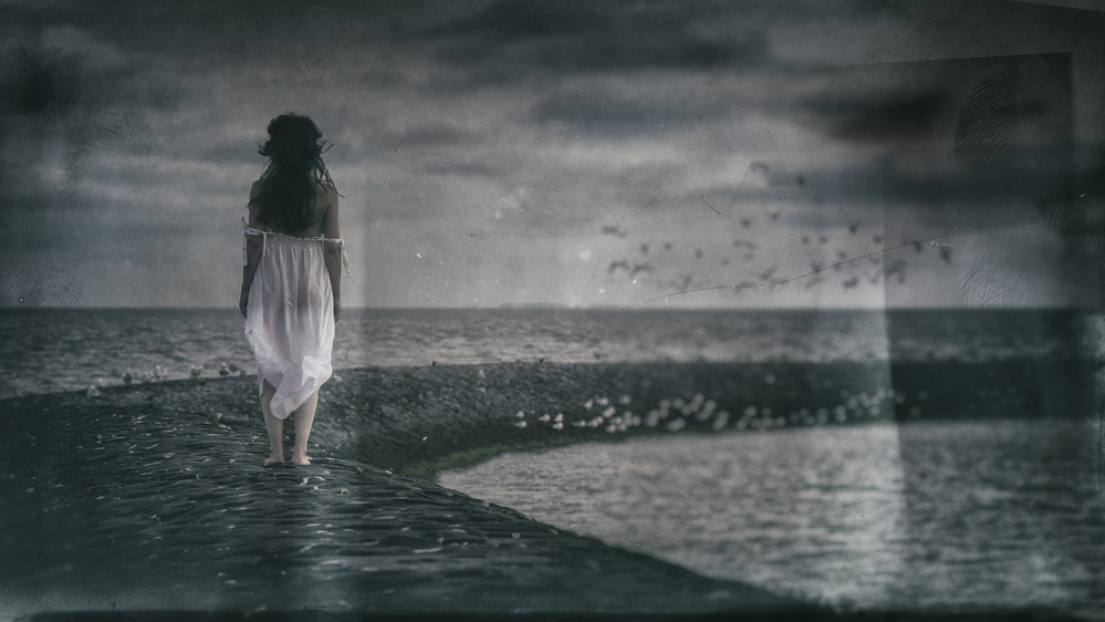 Solitary Woman Dark Ocean by Jacob Tuinenga — canvas wall art