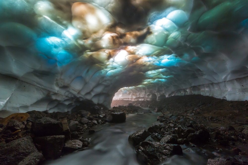 Ethereal Ice Cave Stream by Denis Budkov — canvas wall art