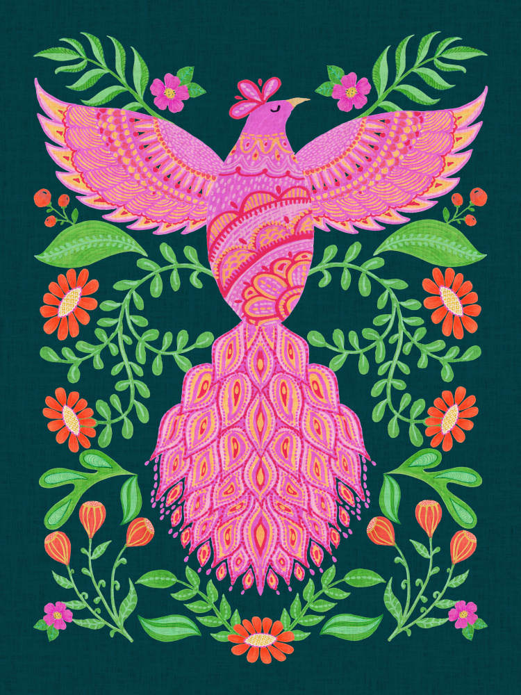 Vibrant Folk Phoenix by Suchi Deb — canvas wall art