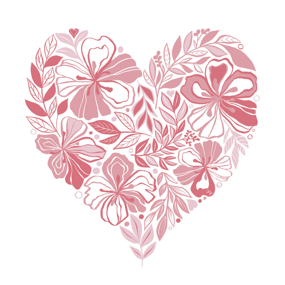 Pink Floral Heart by Martina — canvas wall art