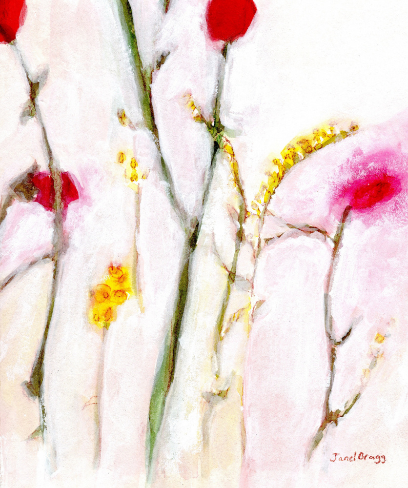 Soft Red Yellow Blooms by Janel Bragg — canvas wall art