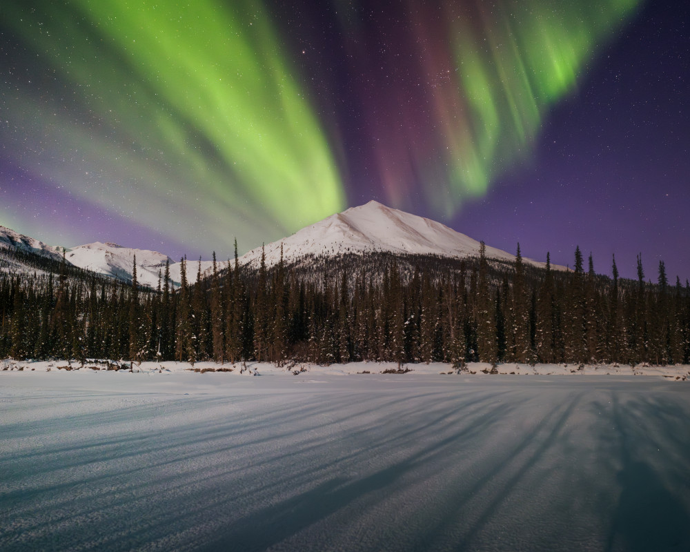 Northern Lights Winter Mountain by Leah Xu — canvas wall art