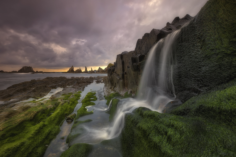 Coastal Waterfall Sunset by Doroteo Tobarra Narro — canvas wall art