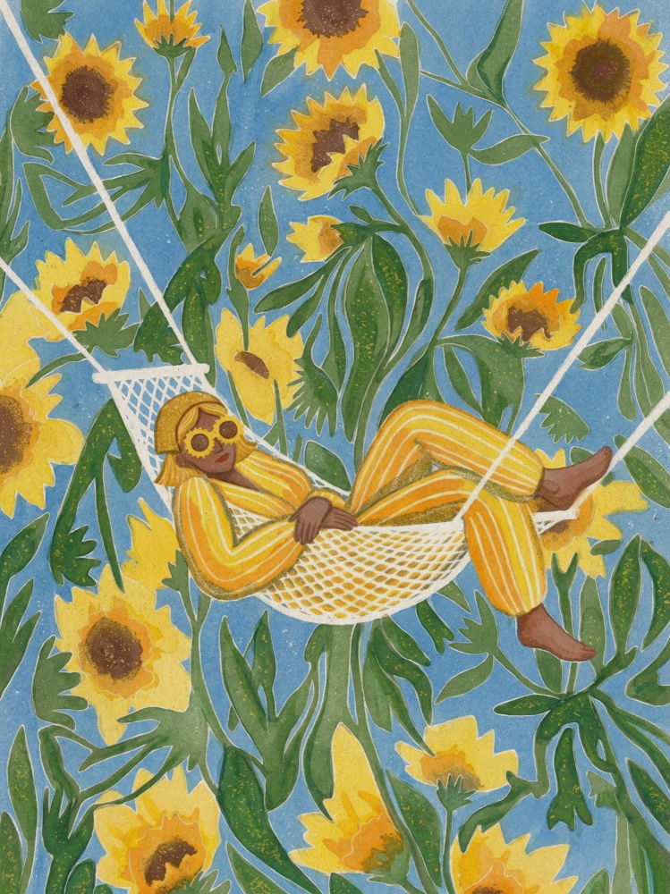 Relaxing Among Sunflowers by Essa Van Reis — canvas wall art
