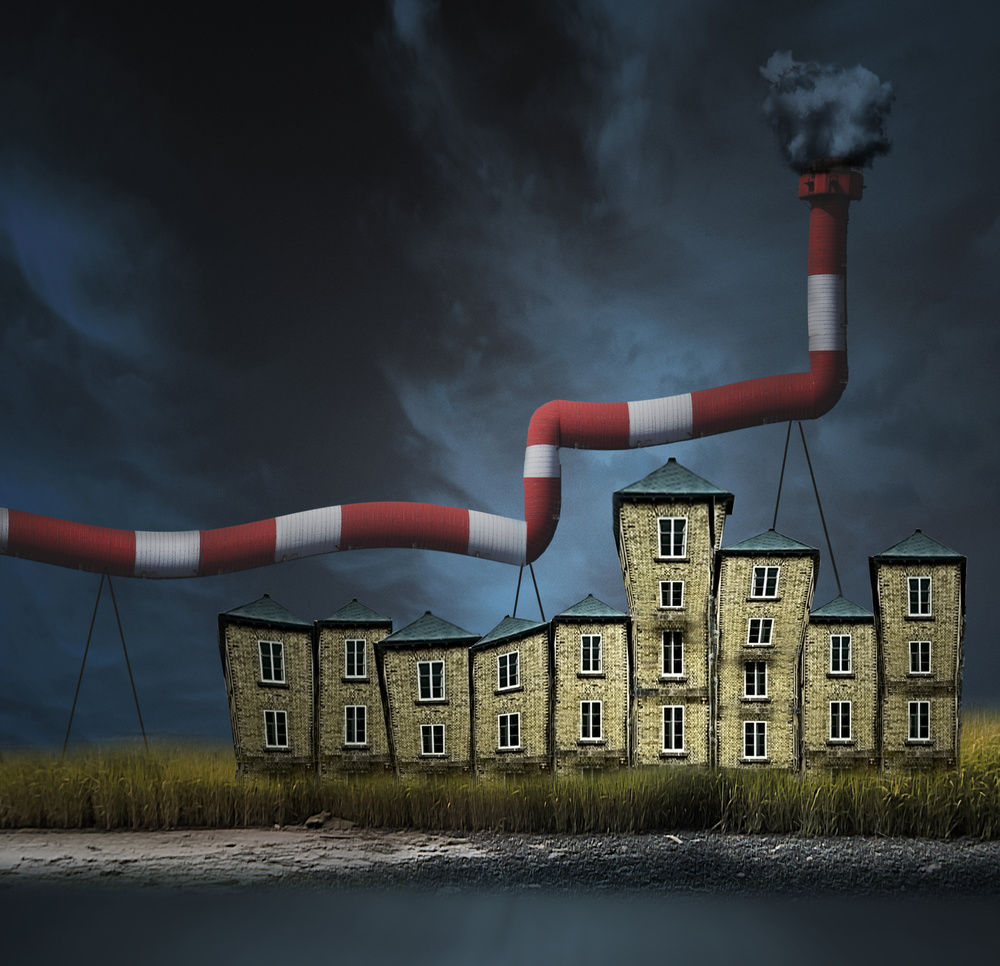Surreal Smoke Pipe Buildings by David Senechal Photographie (polydactyle) — canvas wall art