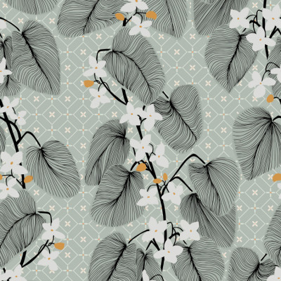 Japandi tendrils elegant patterned background dusty teal seamless pattern