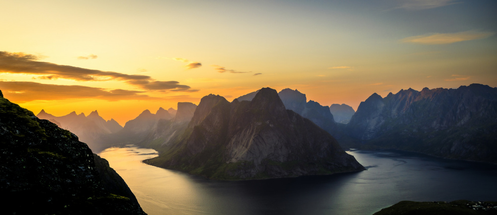 Golden Fjord Sunset by Stephanie Kleimann — canvas wall art