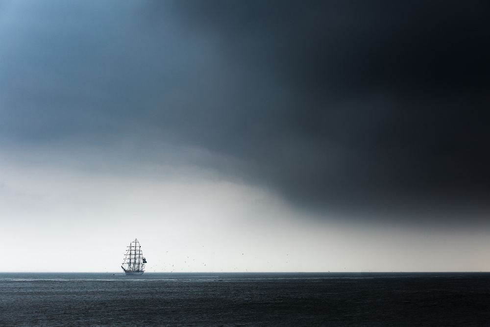 Tall Ship Dark Skies by Ton Drijfhamer — canvas wall art