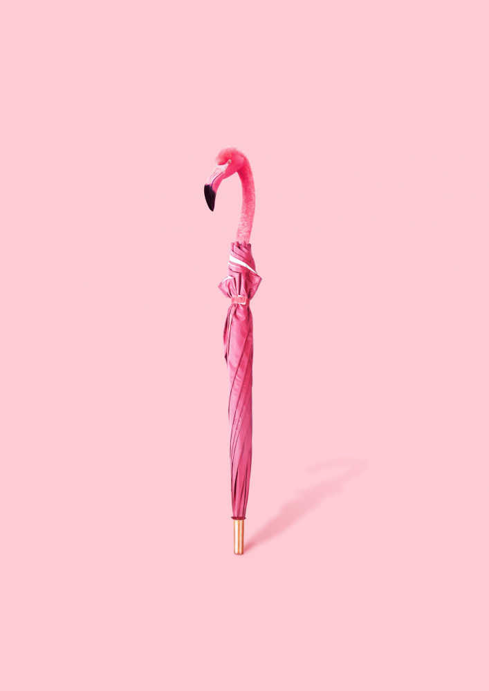 Pink Flamingo Umbrella by Artem Pozdniakov — canvas wall art