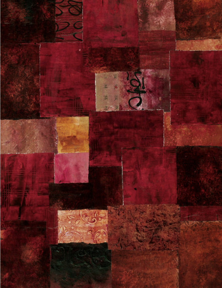 Crimson Patchwork Abstract by Deb Chaney — canvas wall art