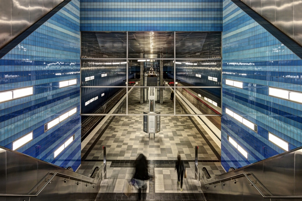 Blue Metro Geometry by Dennis Mohrmann — canvas wall art
