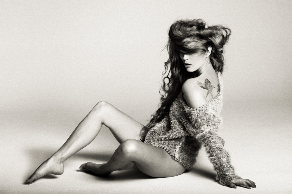 Monochrome Sweater Beauty by Cesar Tejada — canvas wall art