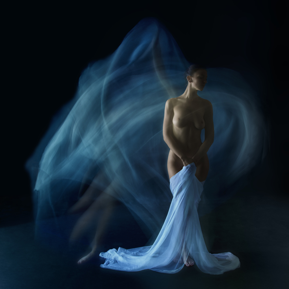 Ethereal Blue Drape by Shades and Light — canvas wall art