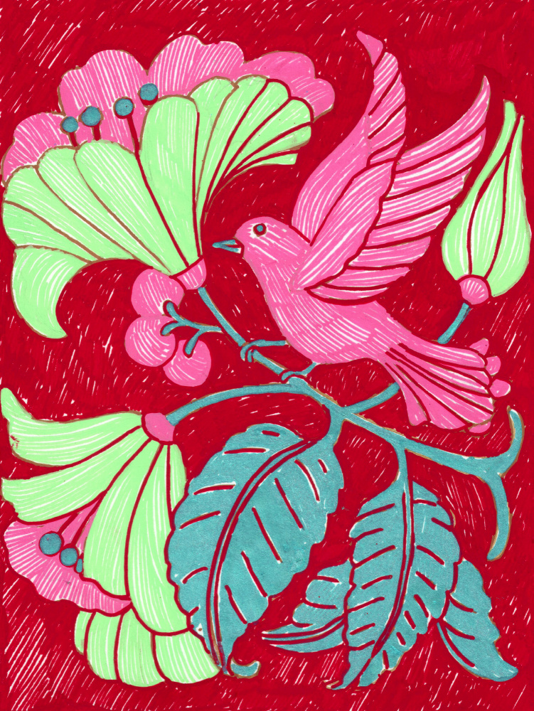 Vibrant Floral Bird by Katie O'Shea — canvas wall art