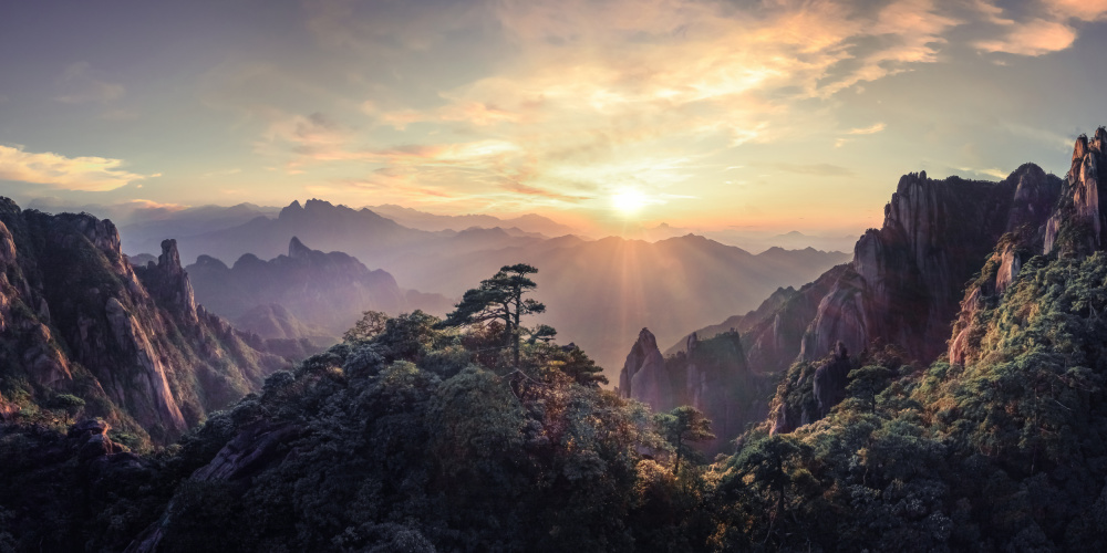 Golden Mountain Sunset by qiye — canvas wall art
