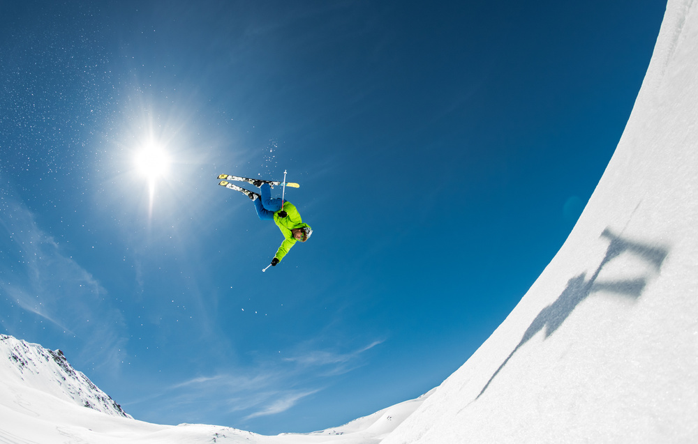 Skier Backflip Sunny Sky by Eric Verbiest — canvas wall art