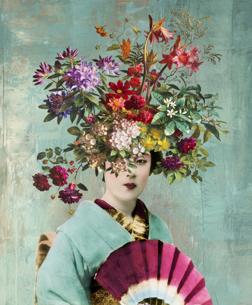 Floral Geisha Portrait by Marja van den Hurk — canvas wall art