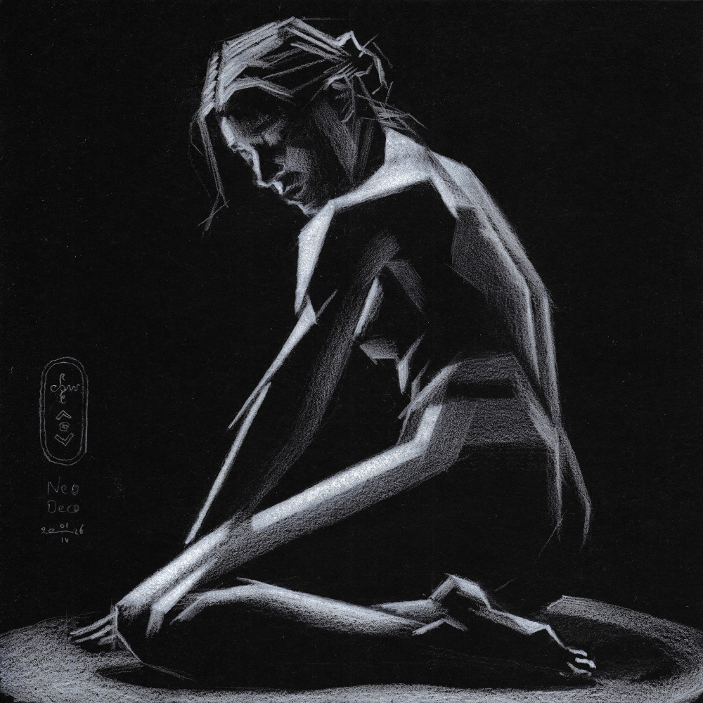 Contemplative Geometric Nude by Corné Akkers — canvas wall art