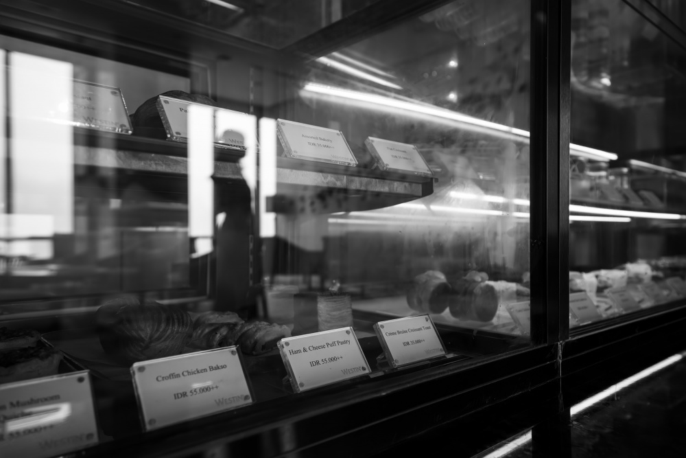 Monochrome Bakery Window by R Suguri — canvas wall art