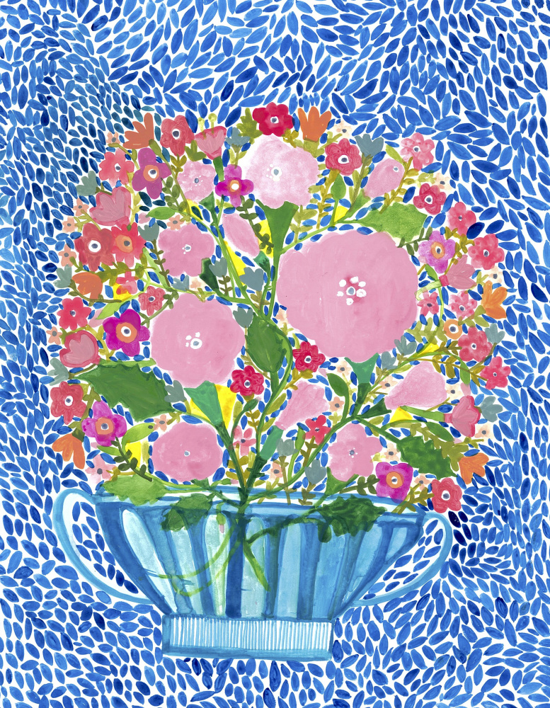 Roses in a Blue Cut Glass Vase by Sharon Nullmeyer — canvas wall art