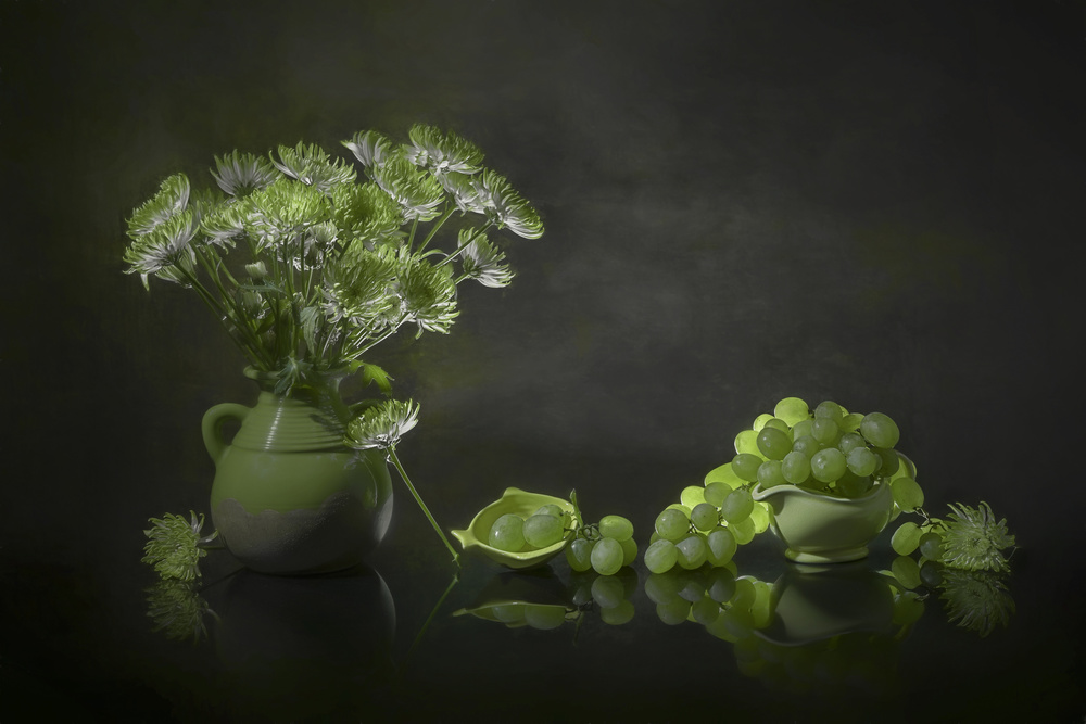 Elegant Green Still Life by Lydia Jacobs — canvas wall art