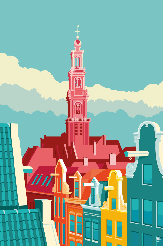 Amsterdam Tower and Rooftops by Remko Heemskerk — canvas wall art
