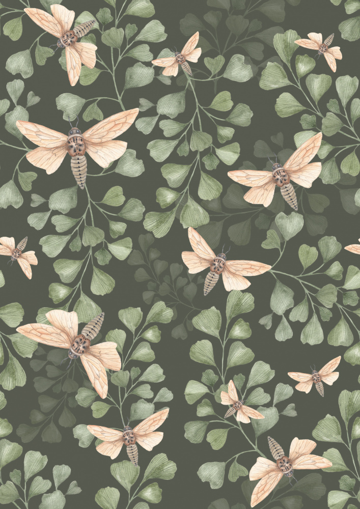 Moths and Ginkgo Leaves by Linda Sitniece — canvas wall art