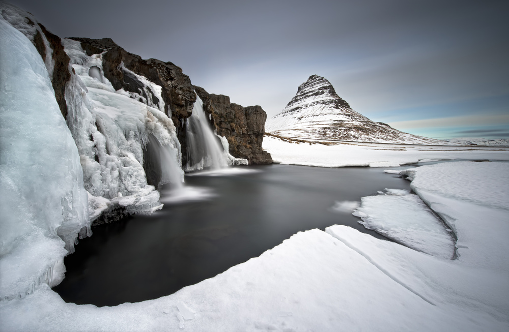 Kirkjufell Winter Waterfall by Liloni Luca — canvas wall art