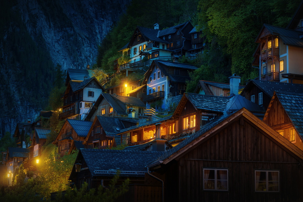 Cozy Mountain Village Night by Juan Pablo de Miguel — canvas wall art