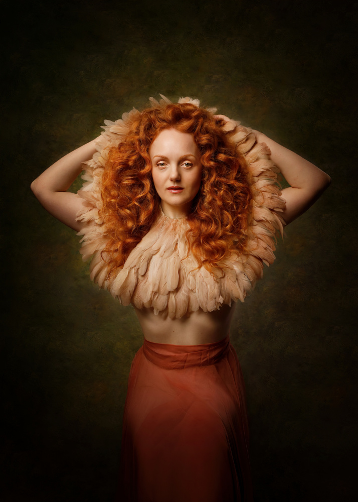 Redhead with Feathers by Kieran O Mahony AIPF — canvas wall art