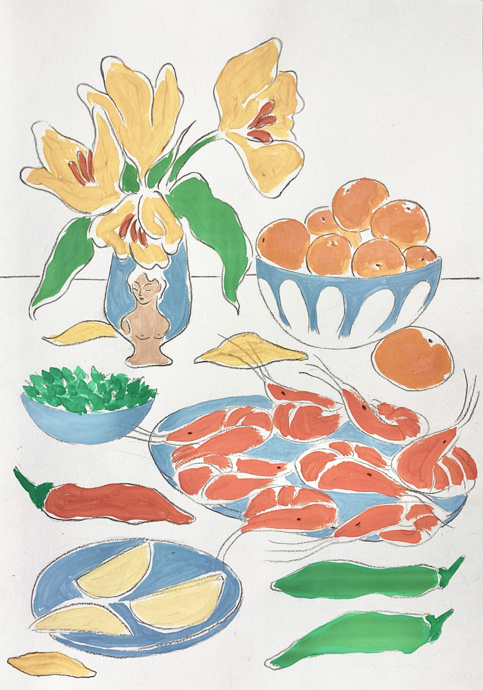 Fresh Flowers and Feast by Rushati Chowdhury — canvas wall art