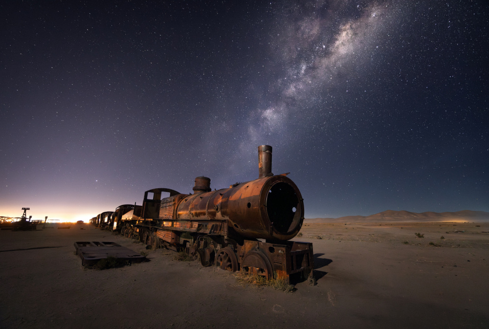 Desert Train Starry Night by Karol Nienartowicz — canvas wall art