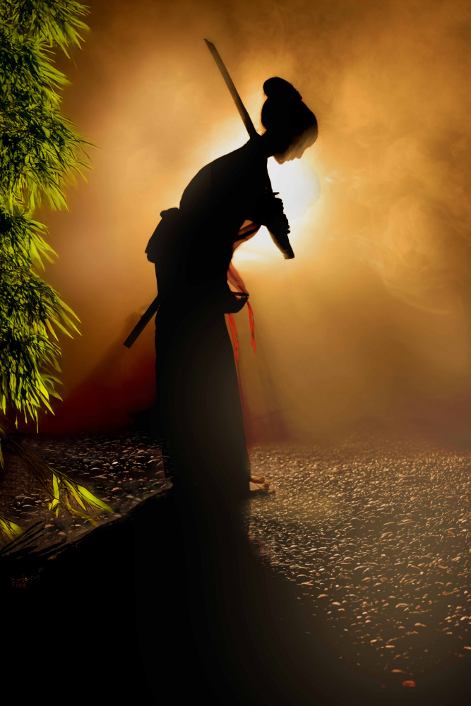 Samurai Woman Golden Light by Agus Adriana — canvas wall art
