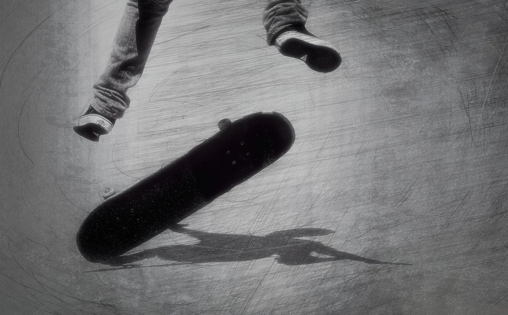 Airborne Skateboard Trick by Anna Cseresnjes — canvas wall art