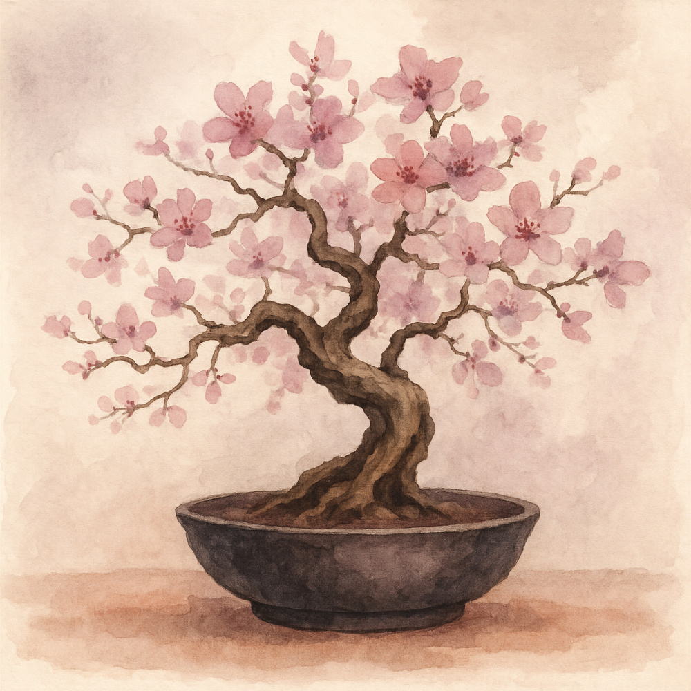 Pink Cherry Bonsai by Natalie Bruns — canvas wall art