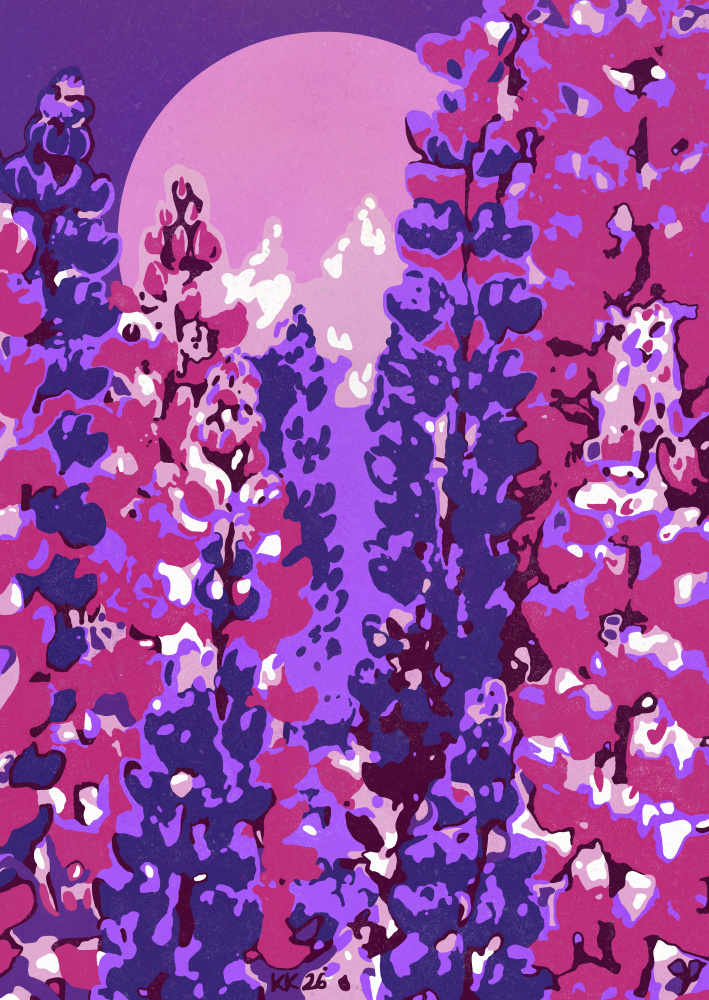 Moonlit Purple Blooms by Katariina Kosunen — canvas wall art