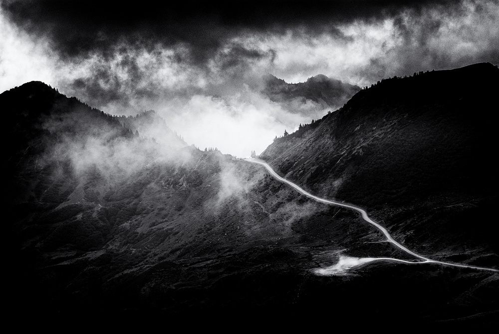 Misty Mountain Road by Jürgen Hartlieb — canvas wall art