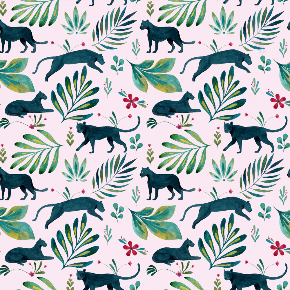 Tropical Panther Pattern by Julie Lesouef — canvas wall art
